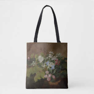 Bloeiende takken op een boomstronk tote bag