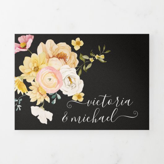 Bloeiende Tuin Bloemen Donker & Moody Wedding Drieluik Uitnodiging (Cover)