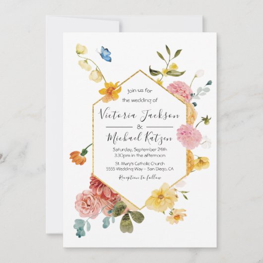 Bloeiende Tuin Bloemen Licht & Luchtige Bruiloft Kaart (Voorkant)