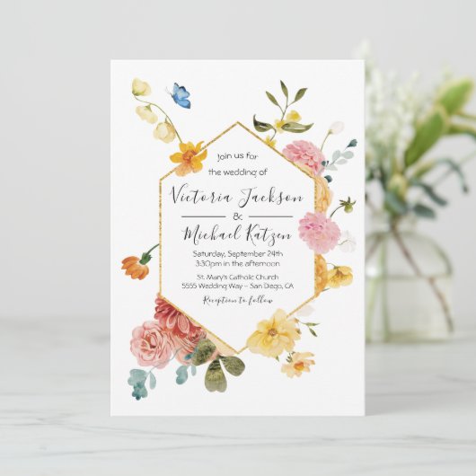 Bloeiende Tuin Bloemen Licht & Luchtige Bruiloft Kaart (Staand voorkant)