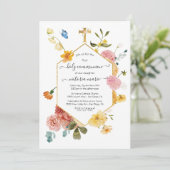 Bloeiende Tuin Bloemenlicht & Luchtige 1e Communie Kaart (Staand voorkant)