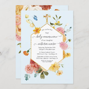 Bloeiende Tuin Bloemenlicht & Luchtige 1e Communie Kaart