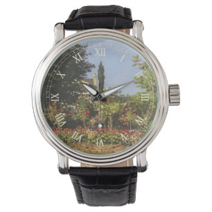 Bloeiende tuin in Sainte Adresse door Claude Monet Horloge