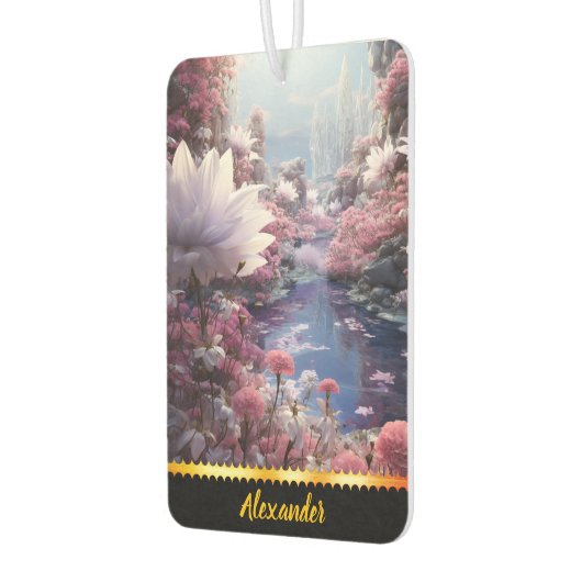 Bloeiende tuin met een stromende beek luchtverfrisser (Links)