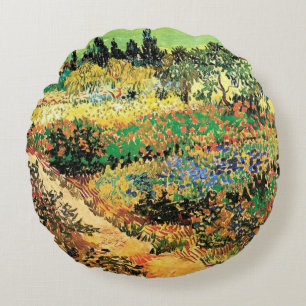 Bloeiende tuin met pad door Vincent van Gogh Rond Kussen