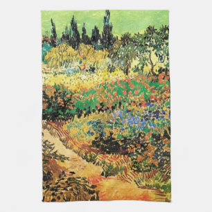 Bloeiende tuin met pad door Vincent van Gogh Theedoek