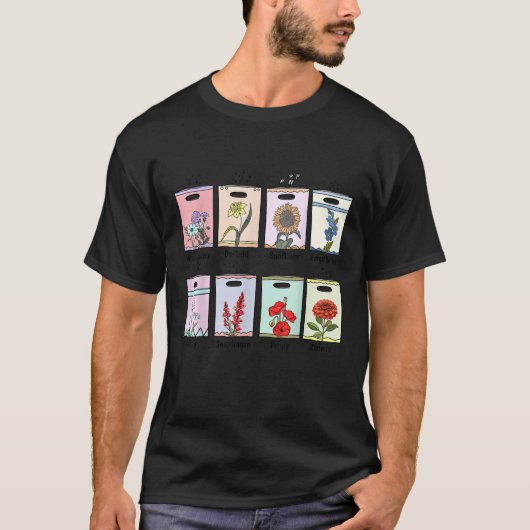 Bloeiende Tuin Zaadpakket  Bloemen Illustr T-shirt (Voorkant)