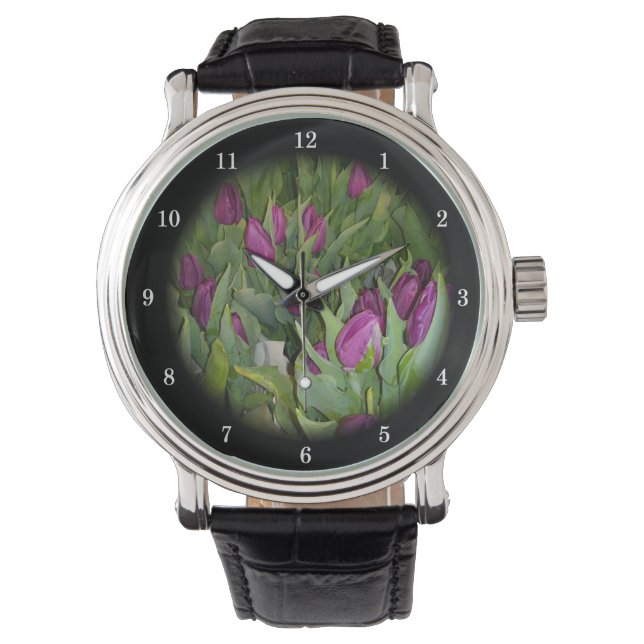 Bloeiende tulpen polshorloge horloge (Voorkant)