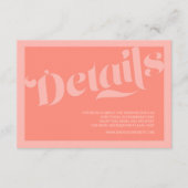 Bloeiende Typografie Koraal Zalm Bruiloft Details Informatiekaartje (Voorkant)