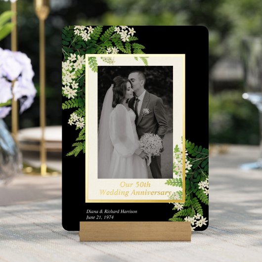 Bloeiende Varens Bruiloft Jubileum Foto Folie Uitnodiging