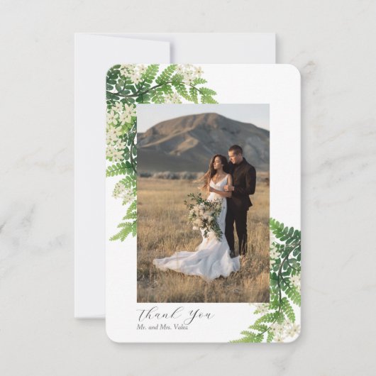 Bloeiende varens foto dank u bruiloft bedankkaart (Voorkant)