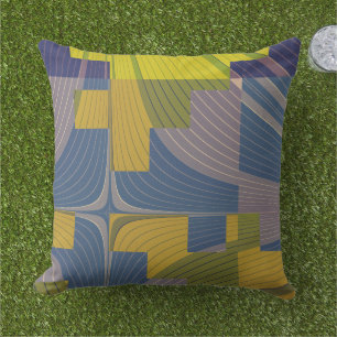 Bloeiende Velden Modern Abstract Blauw Geel Buitenkussen
