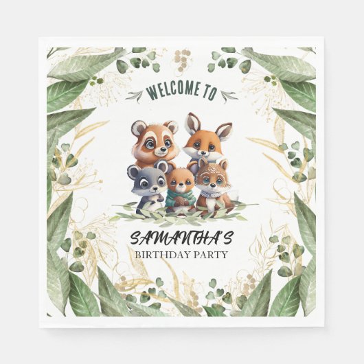 Bloeiende Verjaardag Bash: Vlinders & Beren Servet (Voorkant)