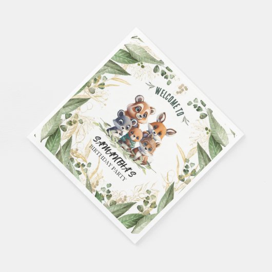 Bloeiende Verjaardag Bash: Vlinders & Beren Servet (Hoek)