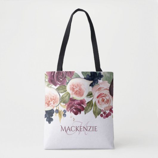 Bloeiende vijgen | Elegante Bloemen Bruidsmeisje K Tote Bag (Voorkant)