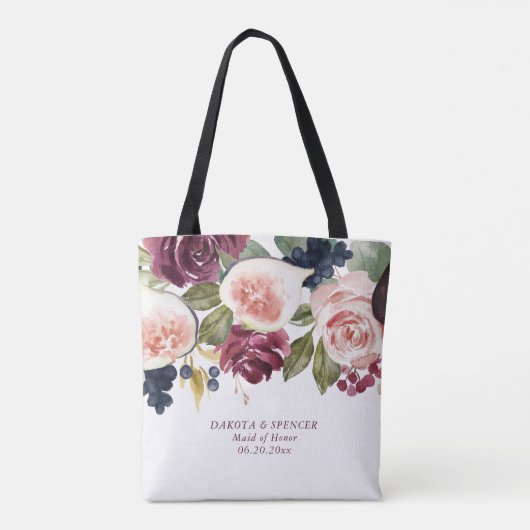 Bloeiende vijgen | Elegante Bloemen Bruidsmeisje K Tote Bag (Achterkant)