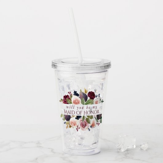 Bloeiende vijgen | Moody Rustic Bridal Party Vraag Acryl Drinkbeker (Voorkant ijs)