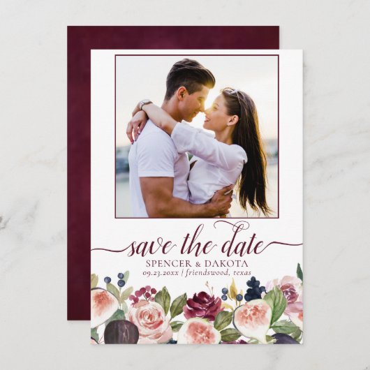 Bloeiende vijgen | Moody rustieke elegante bloemfo Save The Date (Voorkant / Achterkant)