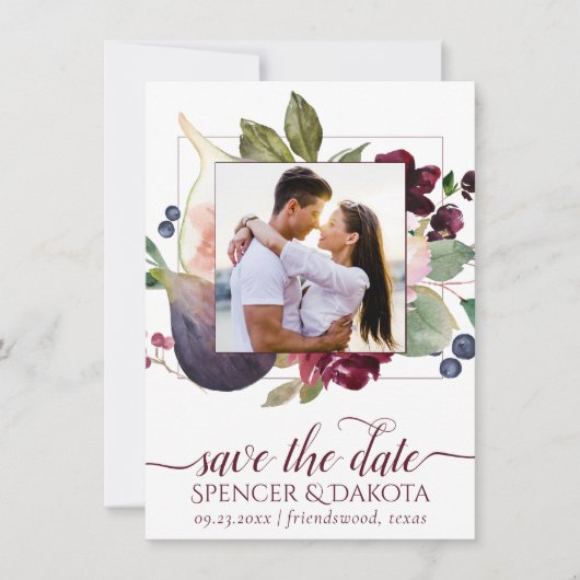 Bloeiende vijgen | Moody rustieke elegante bloemfo Save The Date (Voorkant)