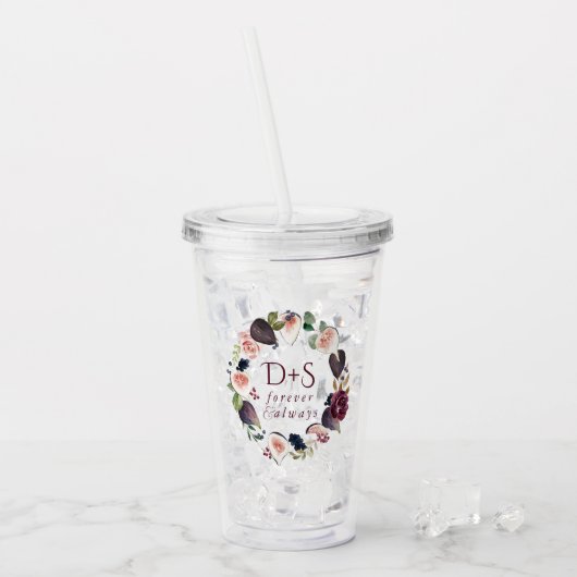 Bloeiende vijgen | Moody rustieke Monogram krans Acryl Drinkbeker (Voorkant ijs)