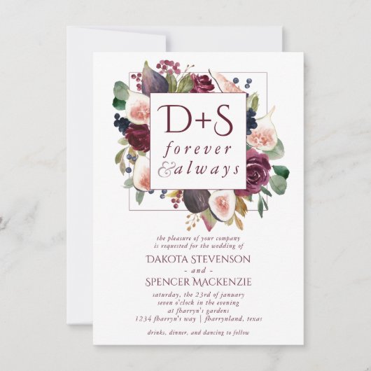 Bloeiende vijgen | Moody rustieke Monogram krans Kaart (Voorkant)