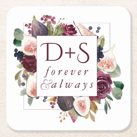 Bloeiende vijgen | Moody rustieke Monogram krans Kartonnen Onderzetters (Voorkant)