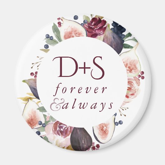 Bloeiende vijgen | Moody rustieke Monogram krans Magneet (Voorkant)