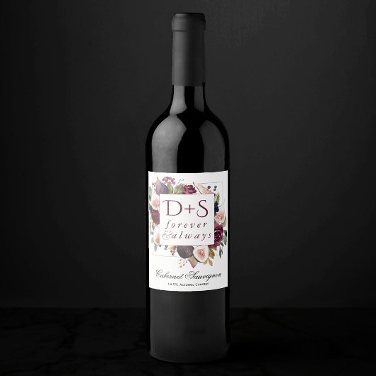 Bloeiende vijgen | Moody rustieke Monogram krans Wijn Etiket