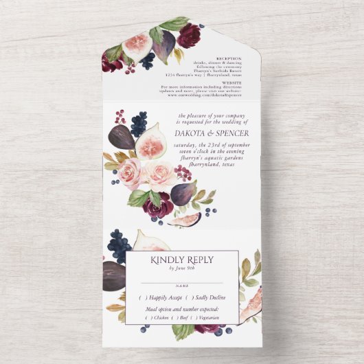 Bloeiende vijgen | Rustieke fruit bloesems maaltij All In One Uitnodiging (Binnen)