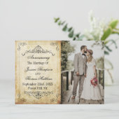 bloeiende vintage bruiloft foto huwelijk aankondiging (Staand voorkant)