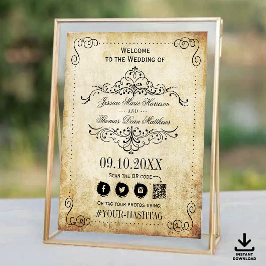  bloeiende vintage bruiloft welkom poster