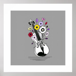 Bloeiende Viool – Minimale Bloemige Muziek Poster