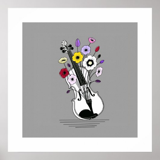 Bloeiende Viool – Minimale Bloemige Muziek Poster (Voorkant)