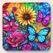 Bloeiende vlinderhaven bier onderzetter (Voorkant)