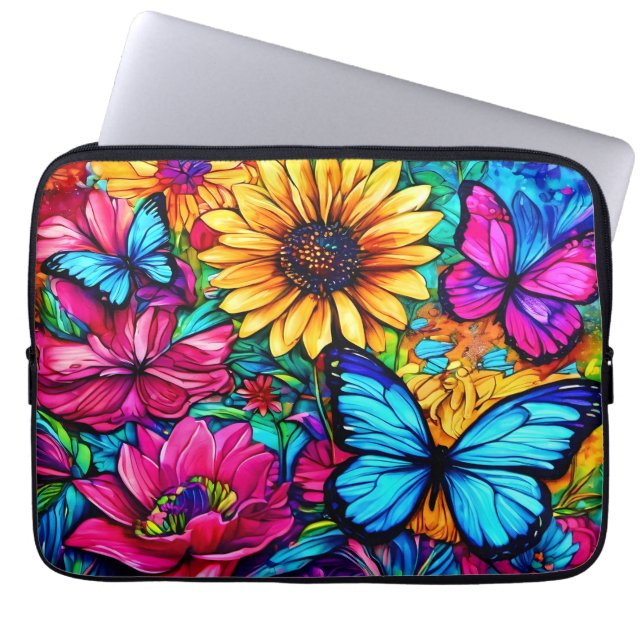 Bloeiende vlinderhaven laptop sleeve (Voorkant)