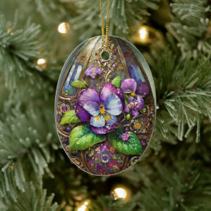 Bloeiende Vogels Voet Viooltjes Wilde Bloemen Paas Keramisch Ornament