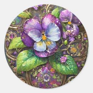 Bloeiende Vogels Voet Viooltjes Wilde Bloemen Paas Ronde Sticker