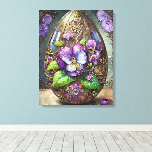 Bloeiende Vogels Voetviooltjes Wildflowers Easter Canvas Afdruk (Insitu (Houten vloer))