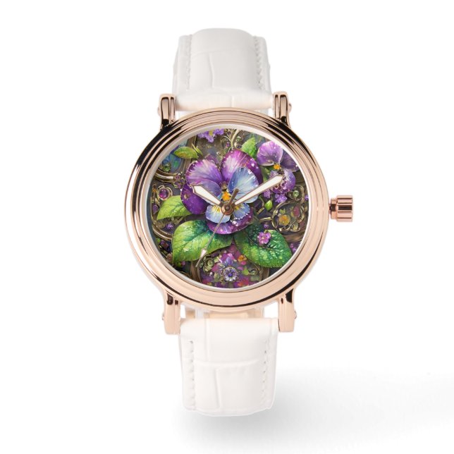 Bloeiende Vogels Voetviooltjes Wildflowers Easter  Horloge (Voorkant)