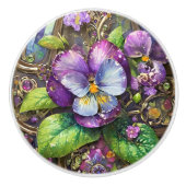 Bloeiende Vogels Voetviooltjes Wildflowers Easter Keramische Knop (Voorkant)