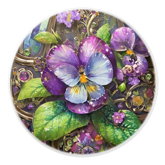 Bloeiende Vogels Voetviooltjes Wildflowers Easter  Keramische Knop (Voorkant)