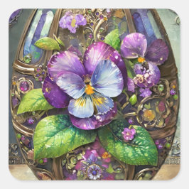 Bloeiende Vogels Voetviooltjes Wildflowers Easter  Vierkante Sticker