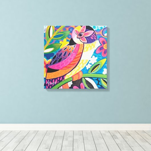 bloeiende vogelzang canvas afdruk (Insitu (Houten vloer))