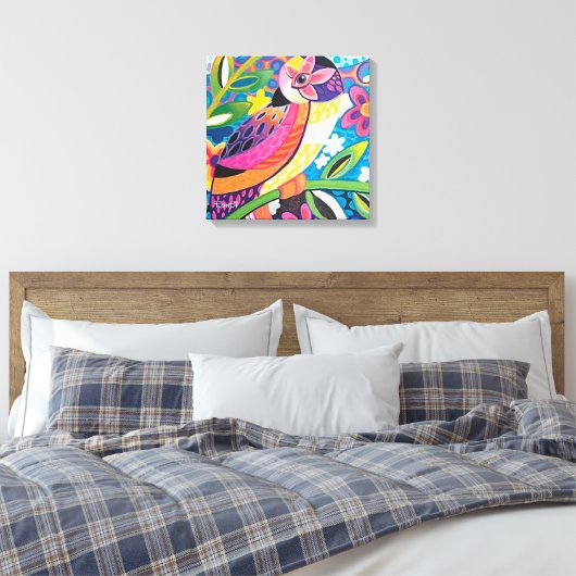 bloeiende vogelzang canvas afdruk (Insitu (Slaapkamer))