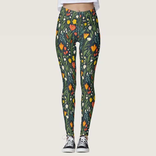Bloeiende vreugde: lente bloemenpatroon leggings (Voorkant)