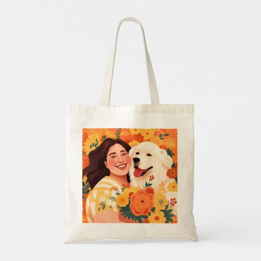 Bloeiende vrouw & reddingshond bloemportret tote bag (Achterkant)