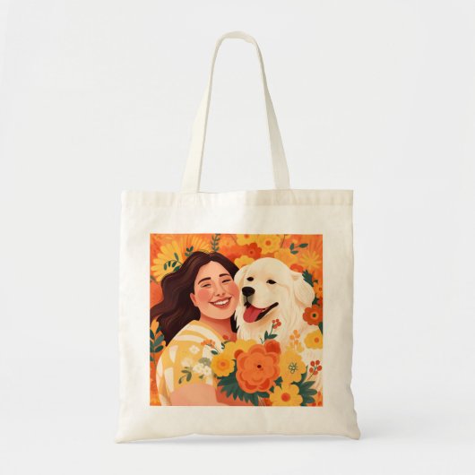 Bloeiende vrouw & reddingshond bloemportret tote bag (Voorkant)