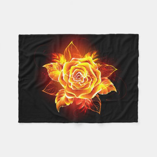 Bloeiende Vuur Roos Fleece Deken (Voorkant (Horizontaal))