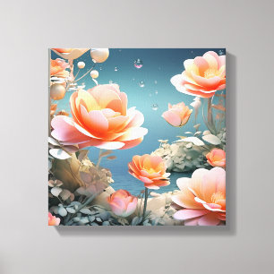 Bloeiende waterlelies met bubbels canvas afdruk