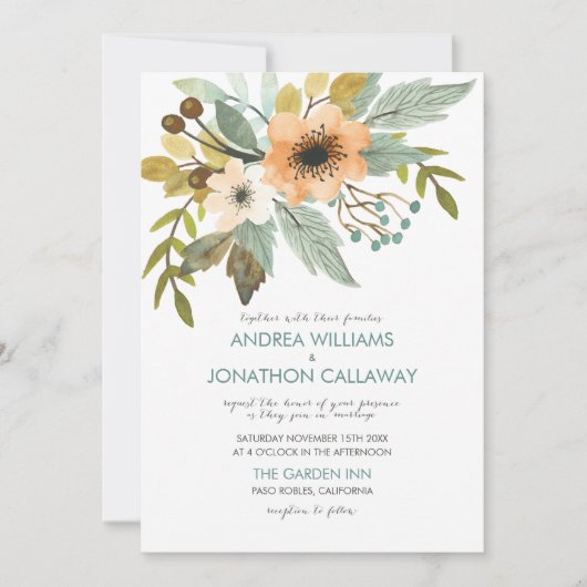 Bloeiende Waterverf bruiloft uitnodiging (Voorkant)